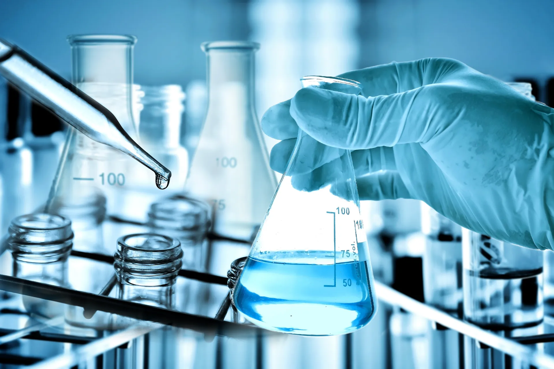 Water samples being analysed in a laboratory